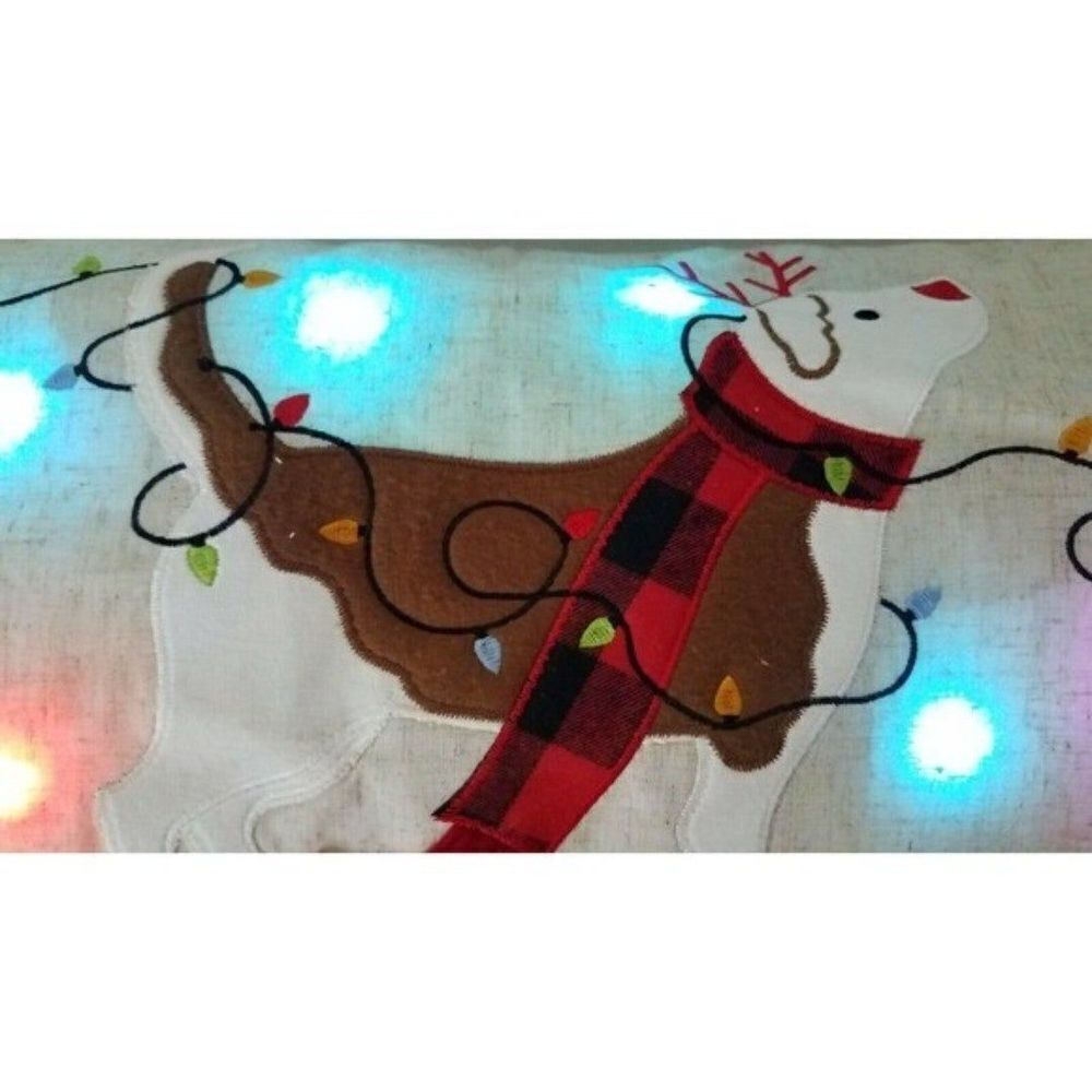 174 Accent Pillow Reindeer Dog Christmas Holiday Blinking Light-Up Buffalo Plaid - Picture 8 of 12